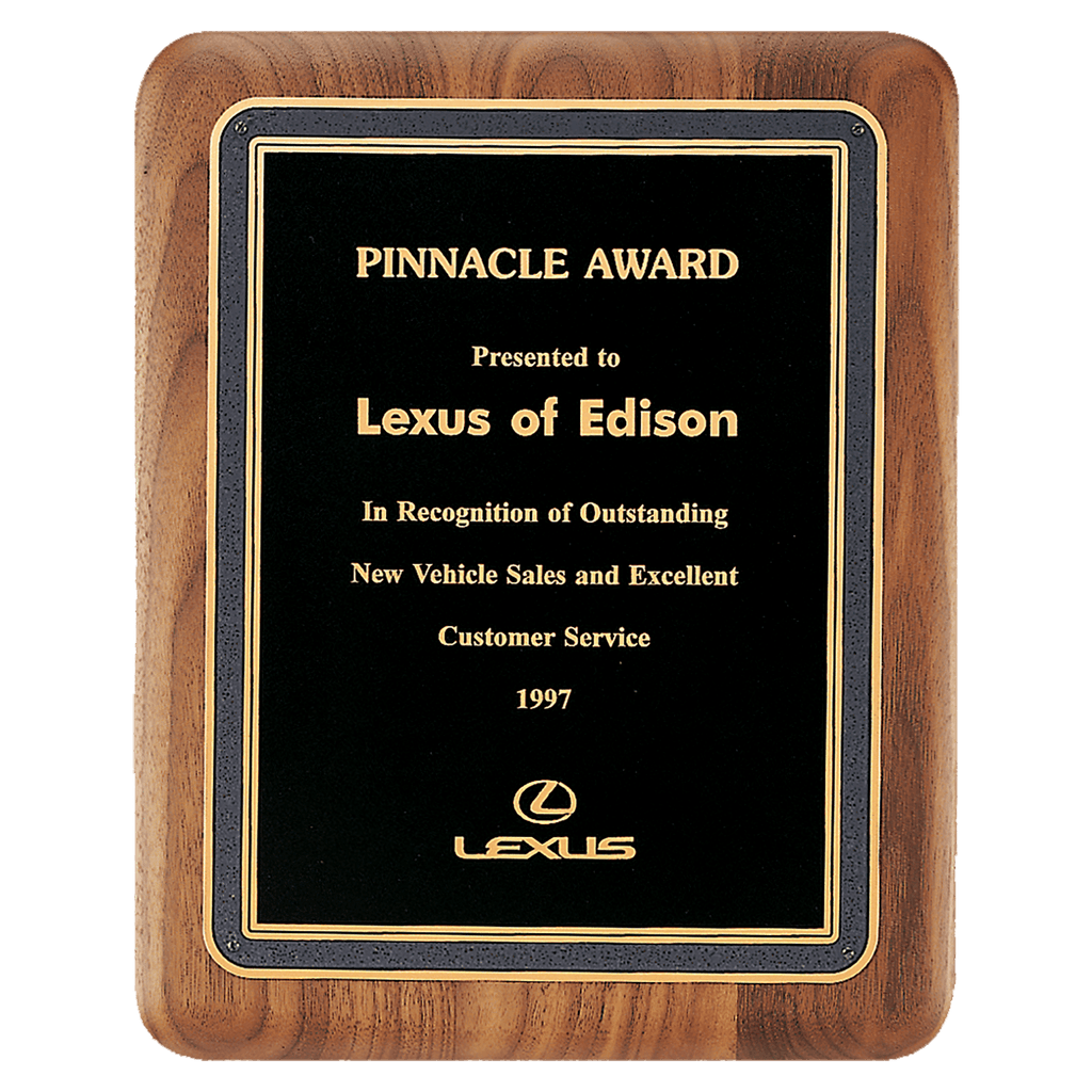 Walnut Plaque with Black/Gold Florentine Border Textured Black 7" x 9" American LaserFX Plate