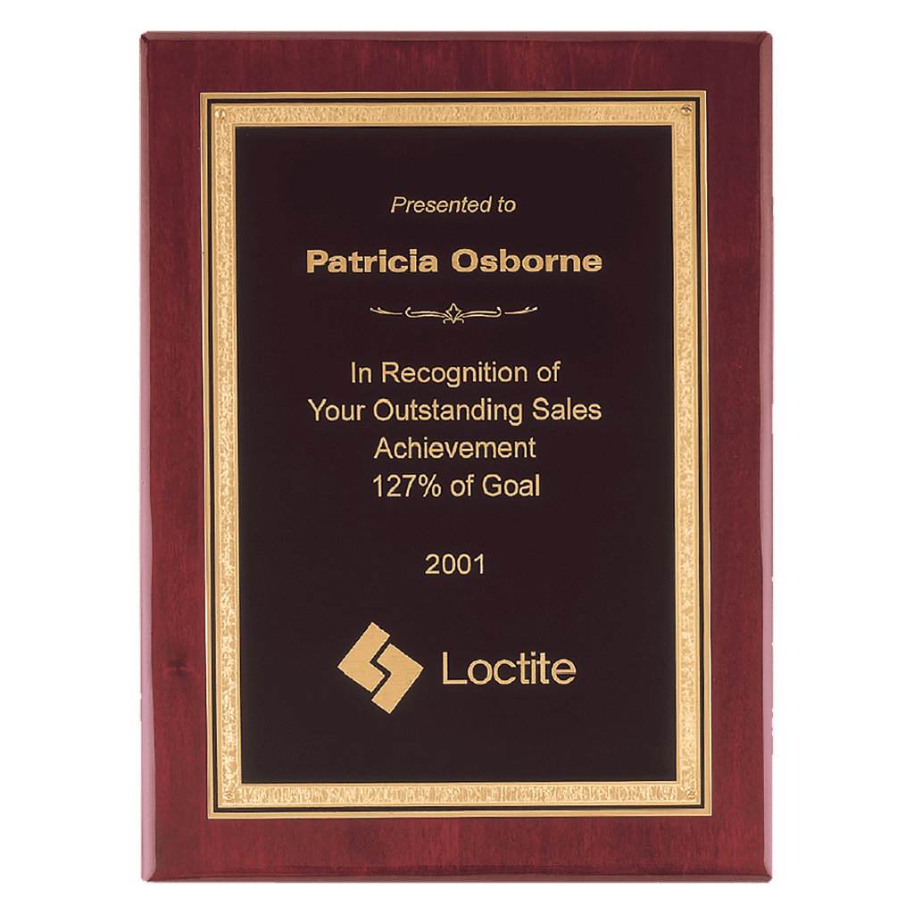 Rosewood Piano Finish Plaque with Gold Florentine Border Black 9" x 12" Airflyte Premium LaserFX Plate