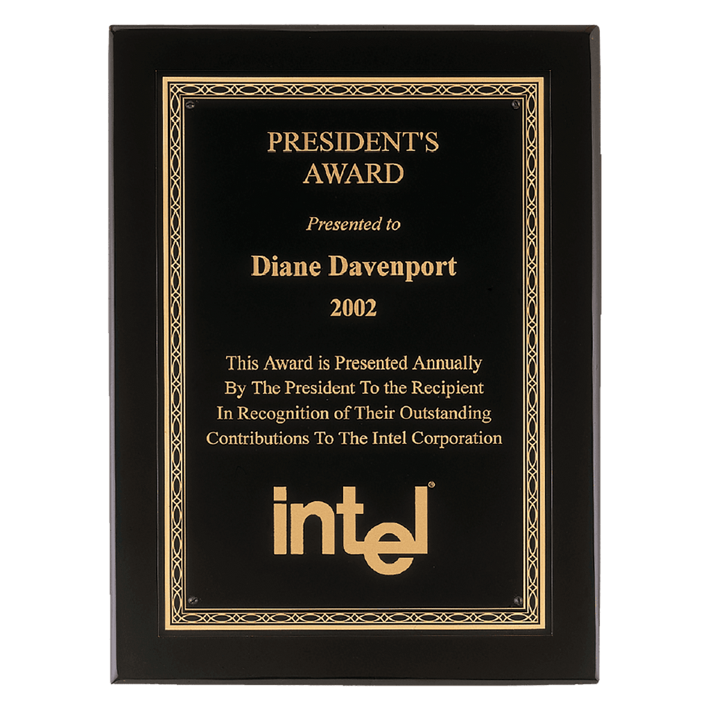 Black Piano Finish Plaque with Gold Florentine Border Laserable Black Brass 11" x 14" Airflyte Premium Plate