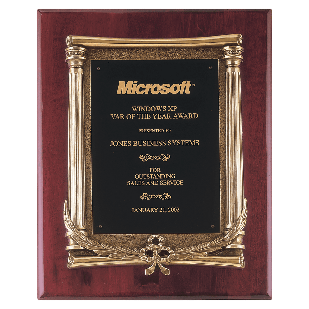 Rosewood Piano Finish Plaque, Antique Bronze Frame Casting, Black Brass 10 1/2" x 13" Plate