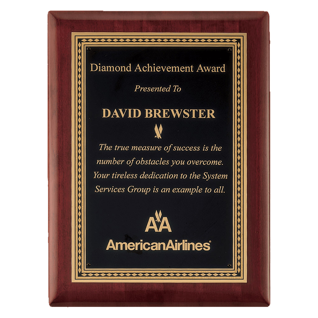 Rosewood Piano Finish Plaque with Gold Border Black 2 7" x 9" Airflyte Premium LaserFX Plate