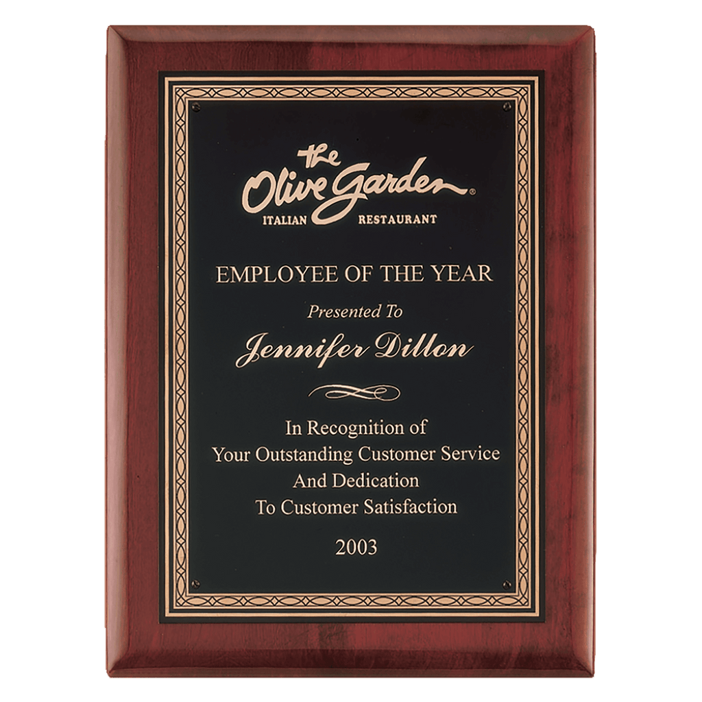 Rosewood Piano Finish Plaque with Gold Border Laserable Black Brass 7" x 9" Airflyte Premium PLate