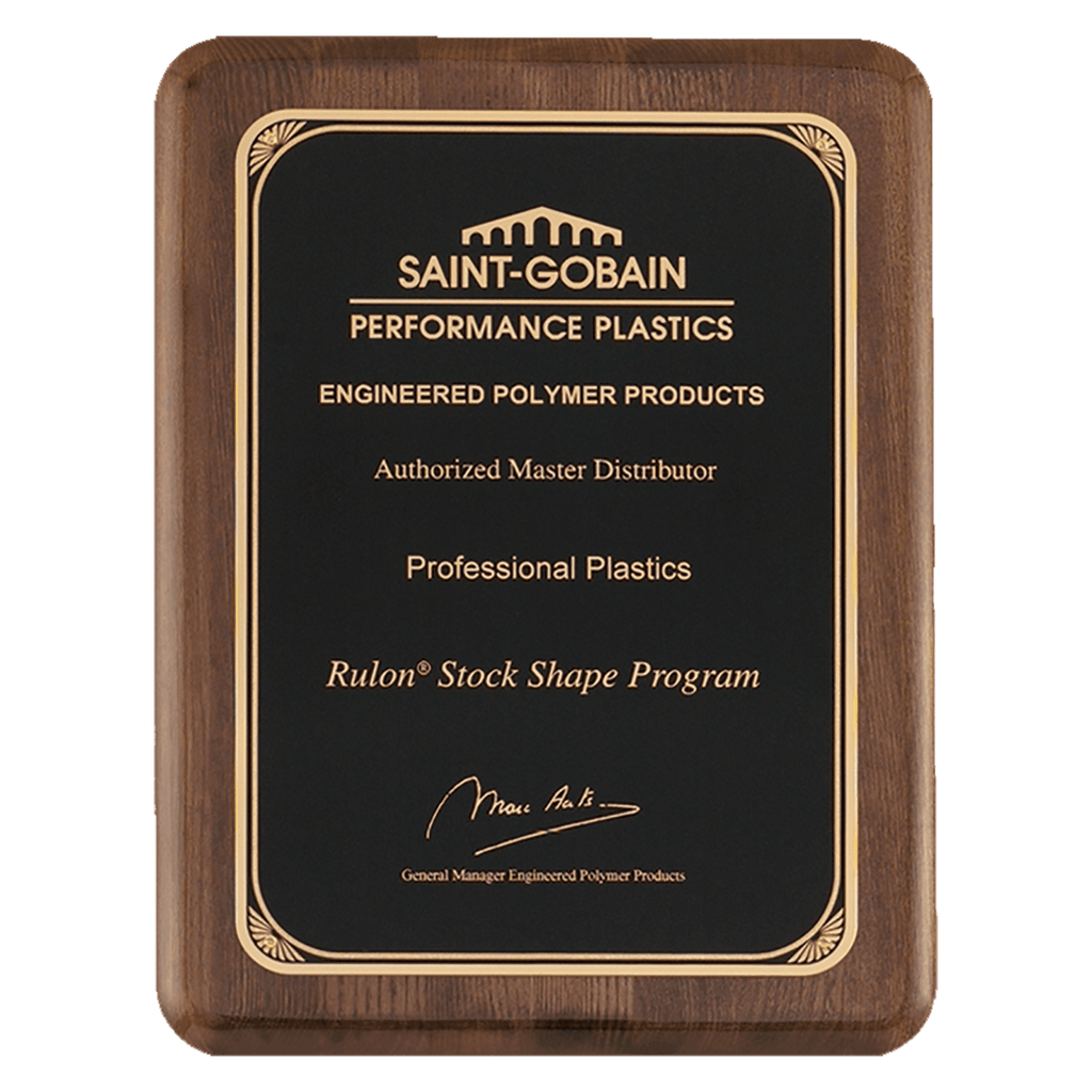Walnut Piano Finish Plaque with Gold 9" x 12" Airflyte Premium Florentine Border LaserFX Plate