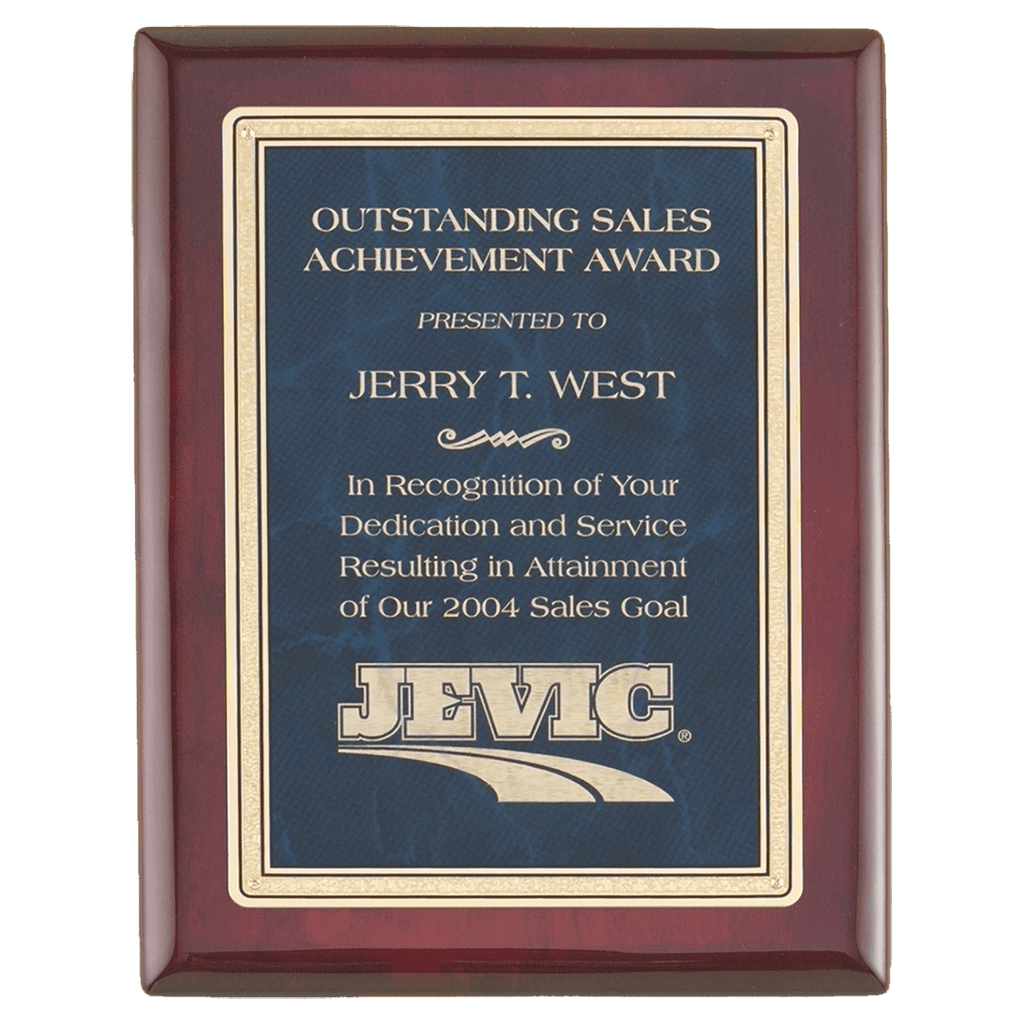 Rosewood Piano Finish Plaque with a Sapphire Marble/Gold 9" x 12" Florentine Design LaserFX Plate