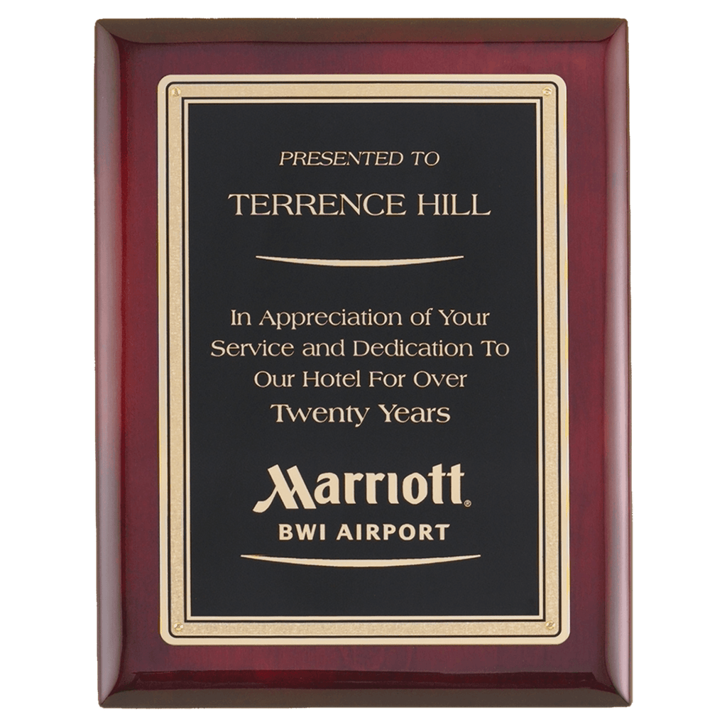 Rosewood Piano Finish Plaque with Gold Border Black 7" x 9" Airflyte Premium LaserFX Plate