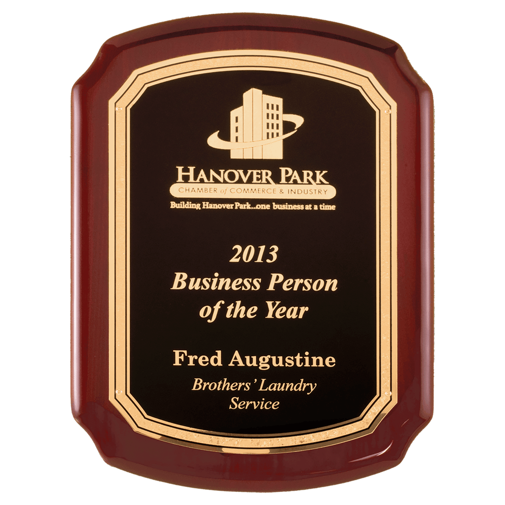 Rosewood Piano Finish Plaque with Textured Black/Gold 2 10 1/2" x 13" Airflyte Florentine Border LaserFX Plate