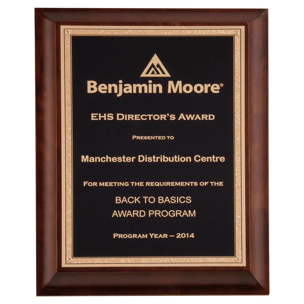Cherry Finish Plaque with Black Gold 2 8" x 10" Hand Rubbed Florentine Border LaserFX Plate