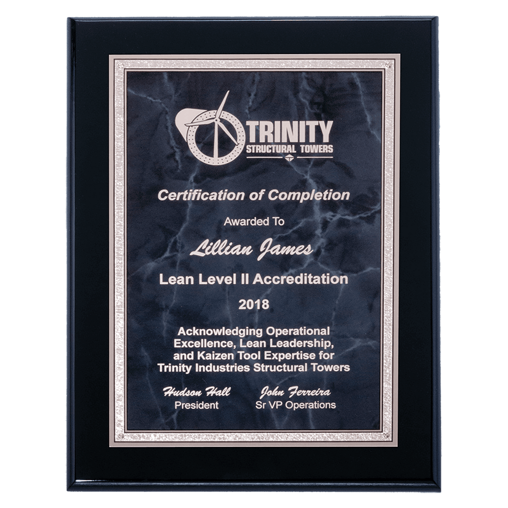 Black High Gloss Plaque with Gray Marble/Silver 8" x 10" Airflyte Florentine Border Plate