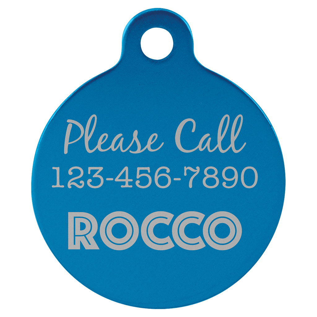 Blue 1 1/4" Laserable Anodized Aluminum Round Pet Tag with Tab