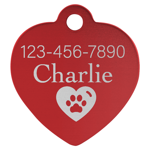 Red 1 1/4" x 1 1/4" Laserable Anodized Aluminum Heart Pet Tag