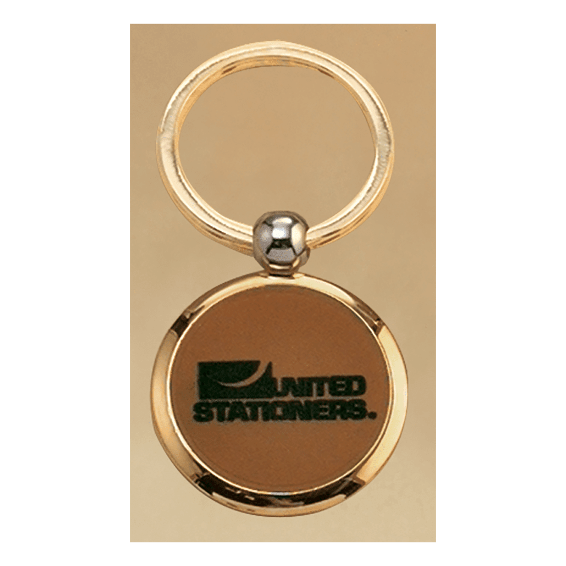 1 1/2" Diameter Gold Key Ring with Leather Front, Brass Back