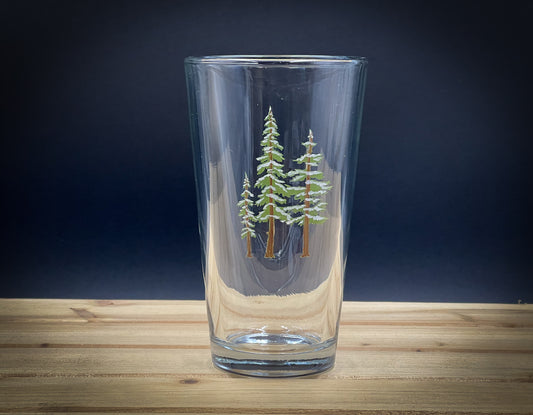 Snowy Trees - Hand Painted Pint glass