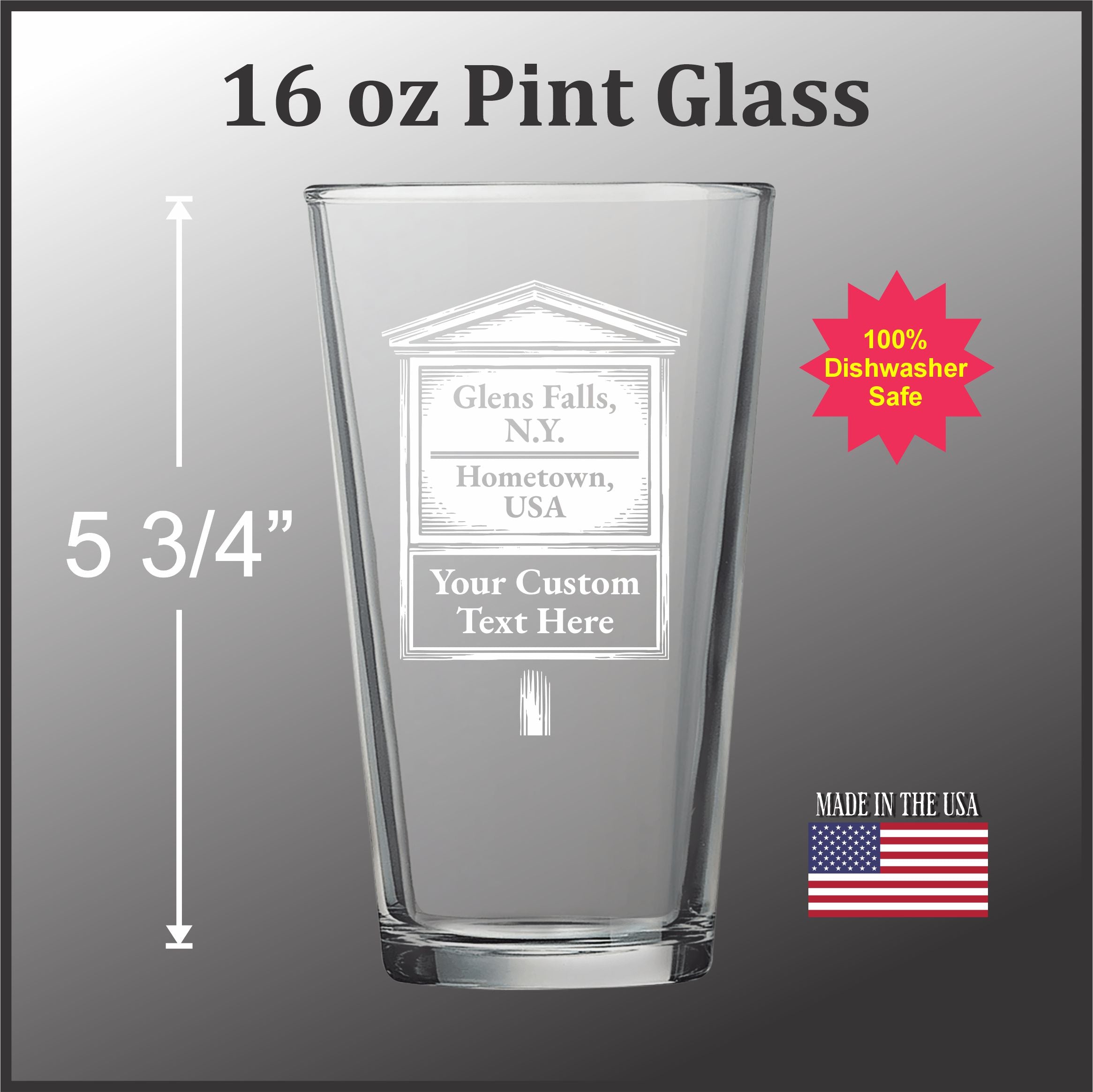 Glens Falls Bank Clock Engraved Pint glass
