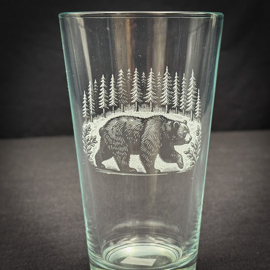 Bear in the Forest Pint Glass Ready for pick up