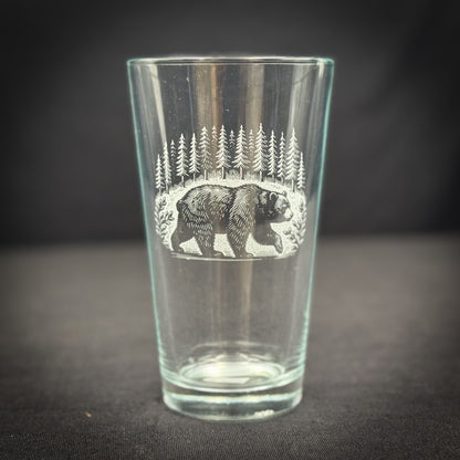 Bear in the Forest Pint Glass Ready for pick up