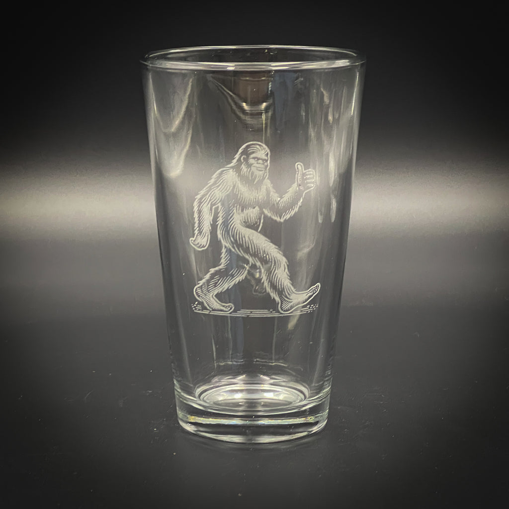 Bigfoot Thumbs Up Laser engraved pint glass