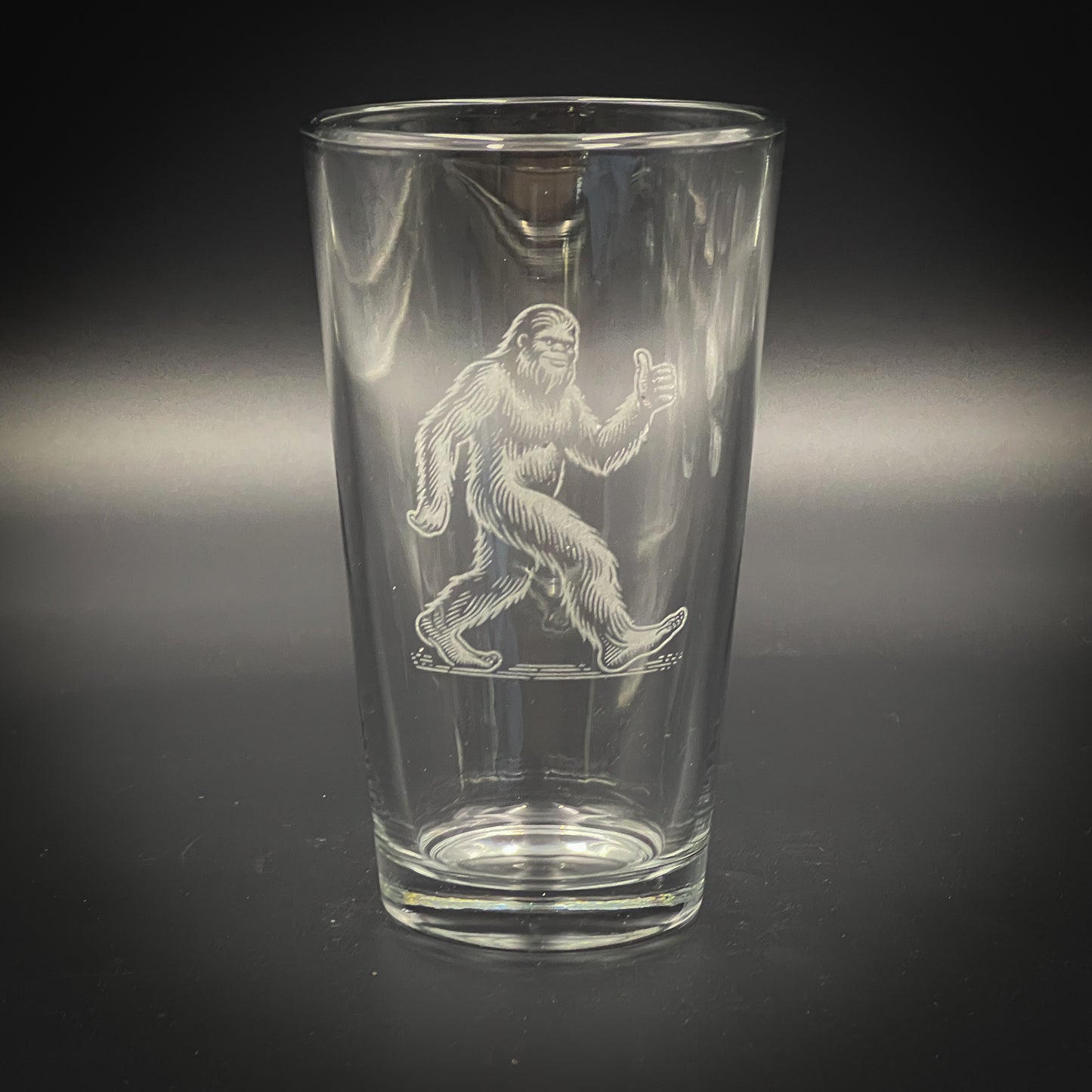 Bigfoot Thumbs Up Laser engraved pint glass (In Store)