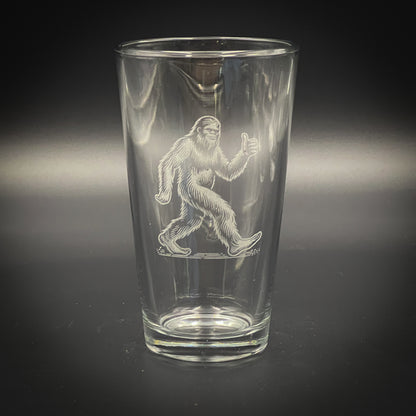 Bigfoot Thumbs Up Laser engraved pint glass (In Store)