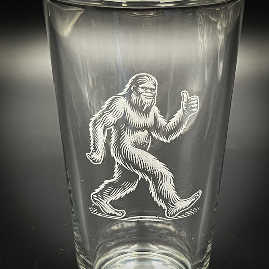 Bigfoot with Beer Laser engraved pint glass