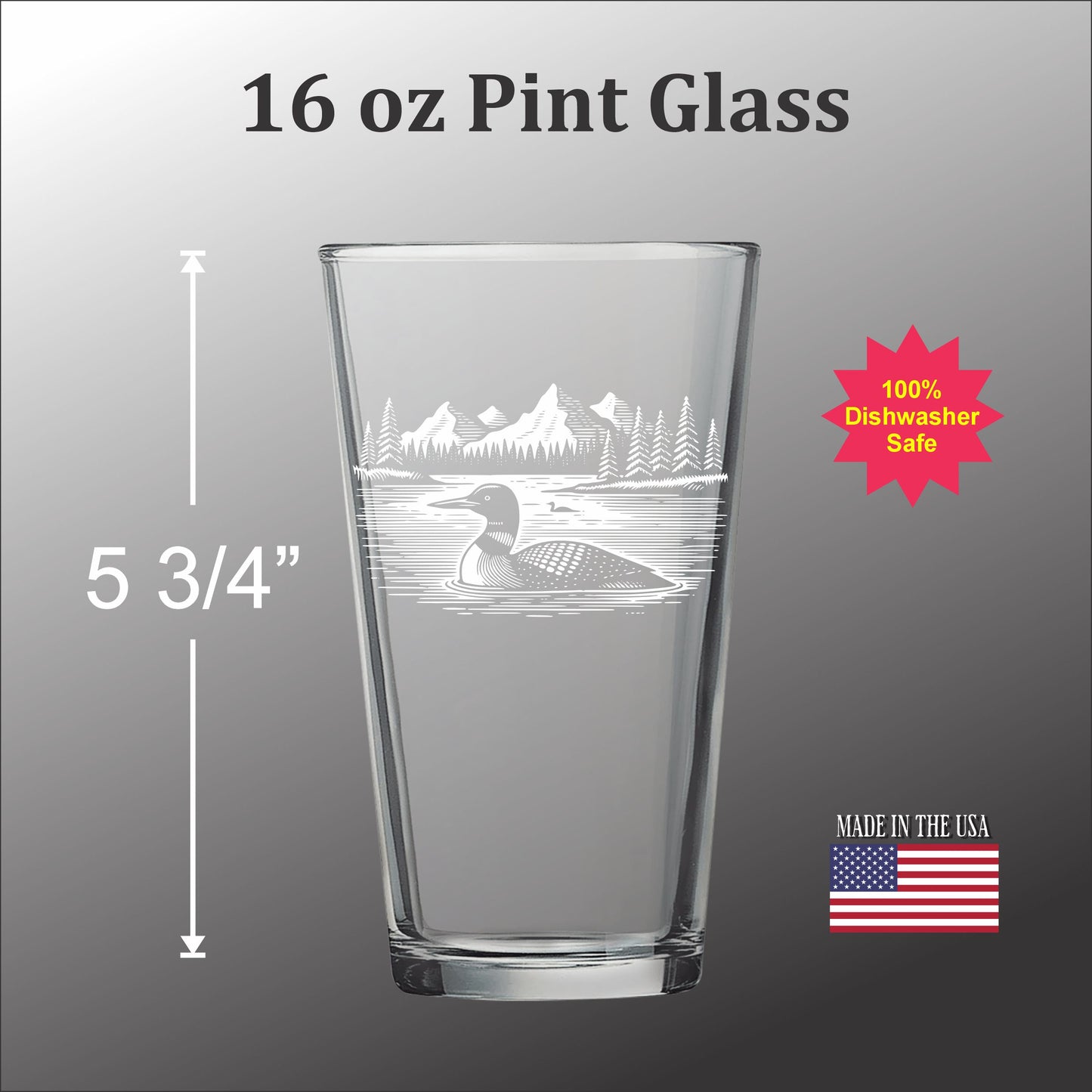 Loon on a Lake with Mountains - Pint glass Ready for pick up