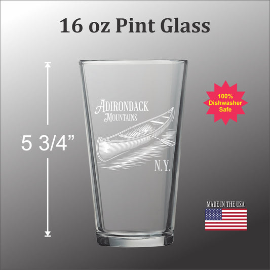 Canoe Adirondack Mountains Pint glass