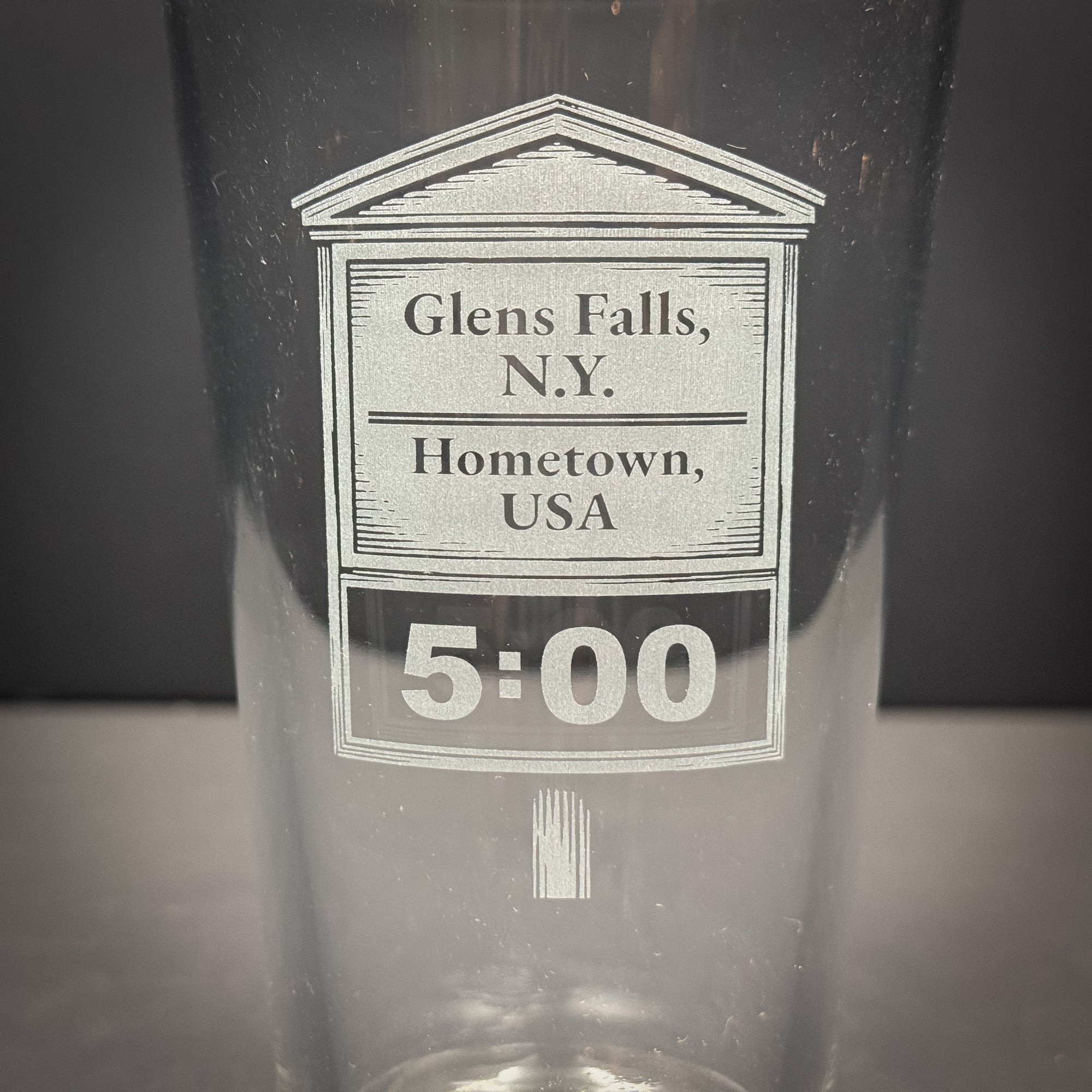 Glens Falls Bank Clock Engraved Pint glass