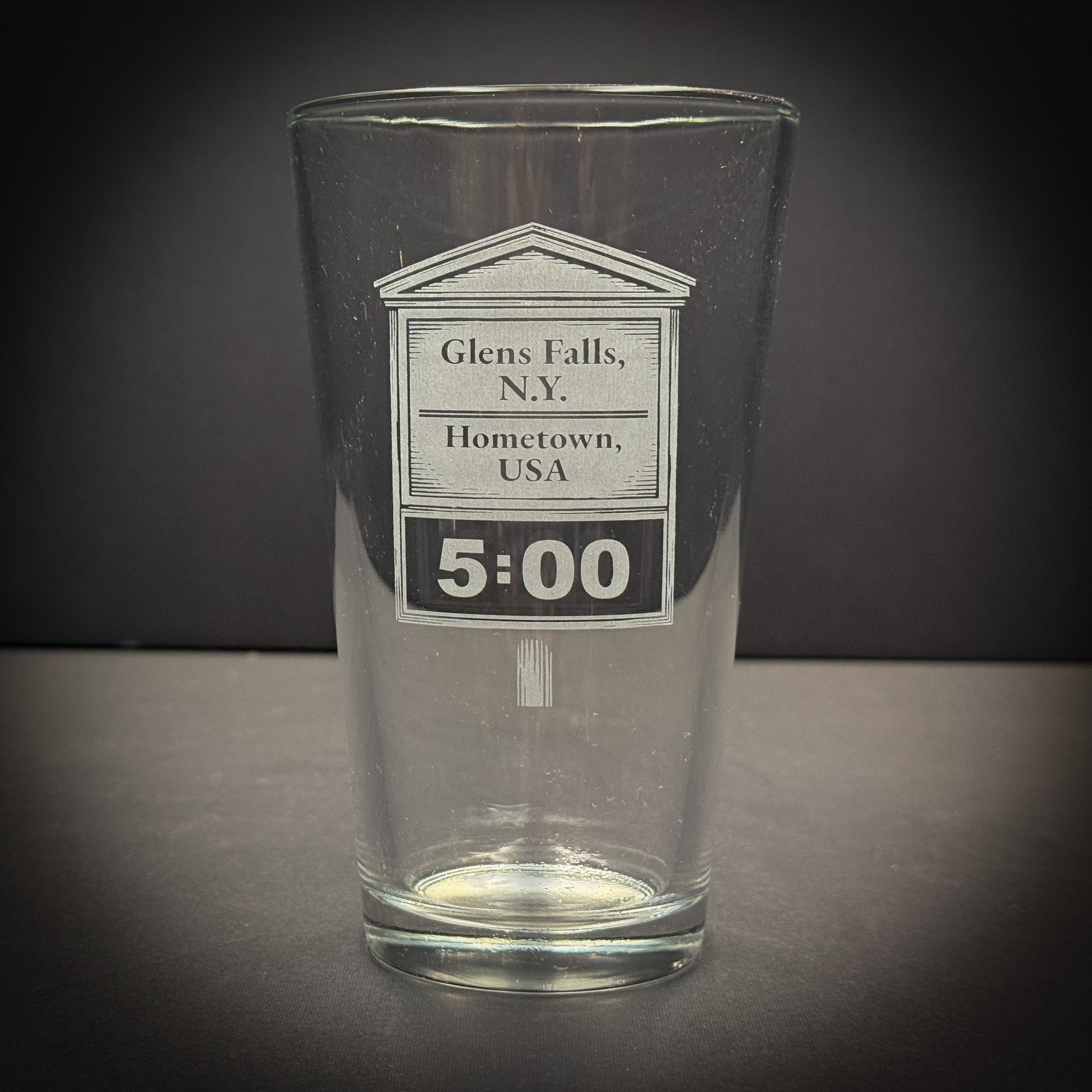 Glens Falls Bank Clock Engraved Pint glass