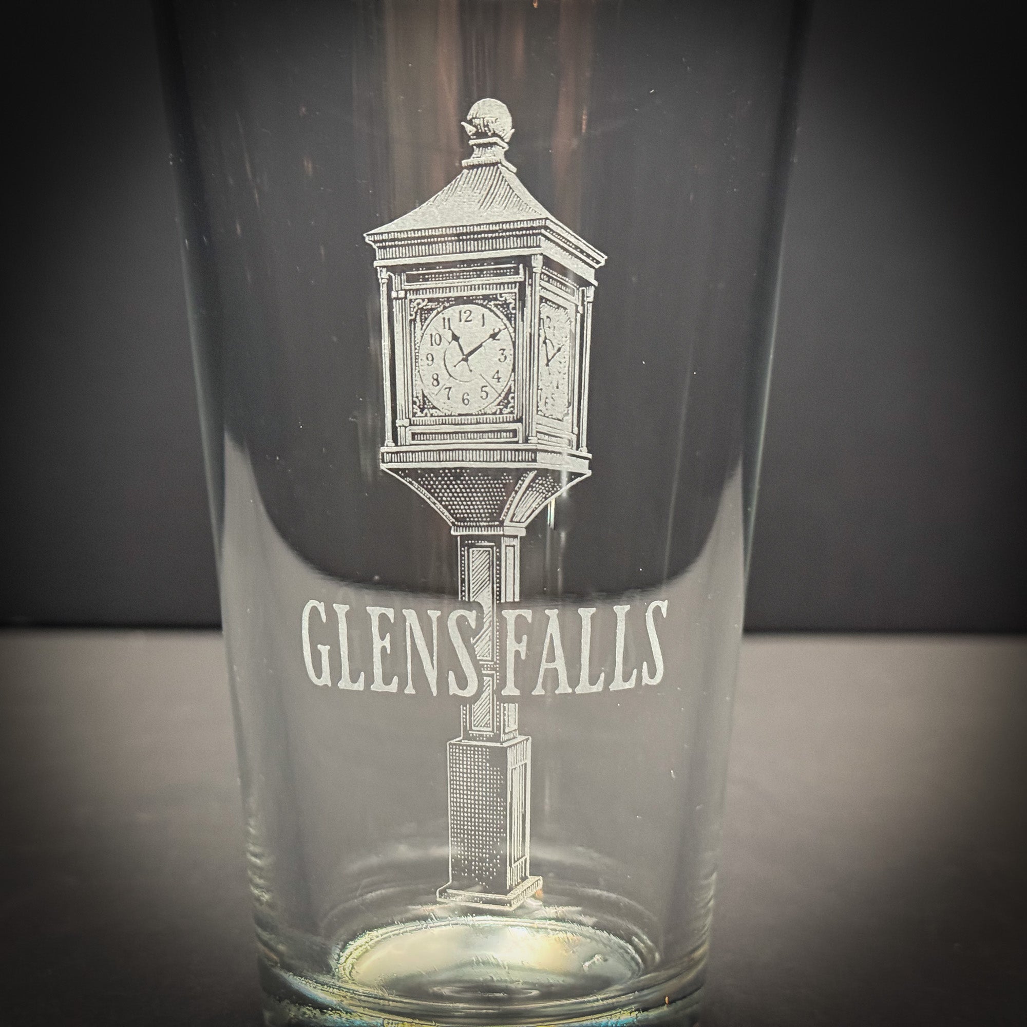 Glens Falls Clock Engraved Pint glass