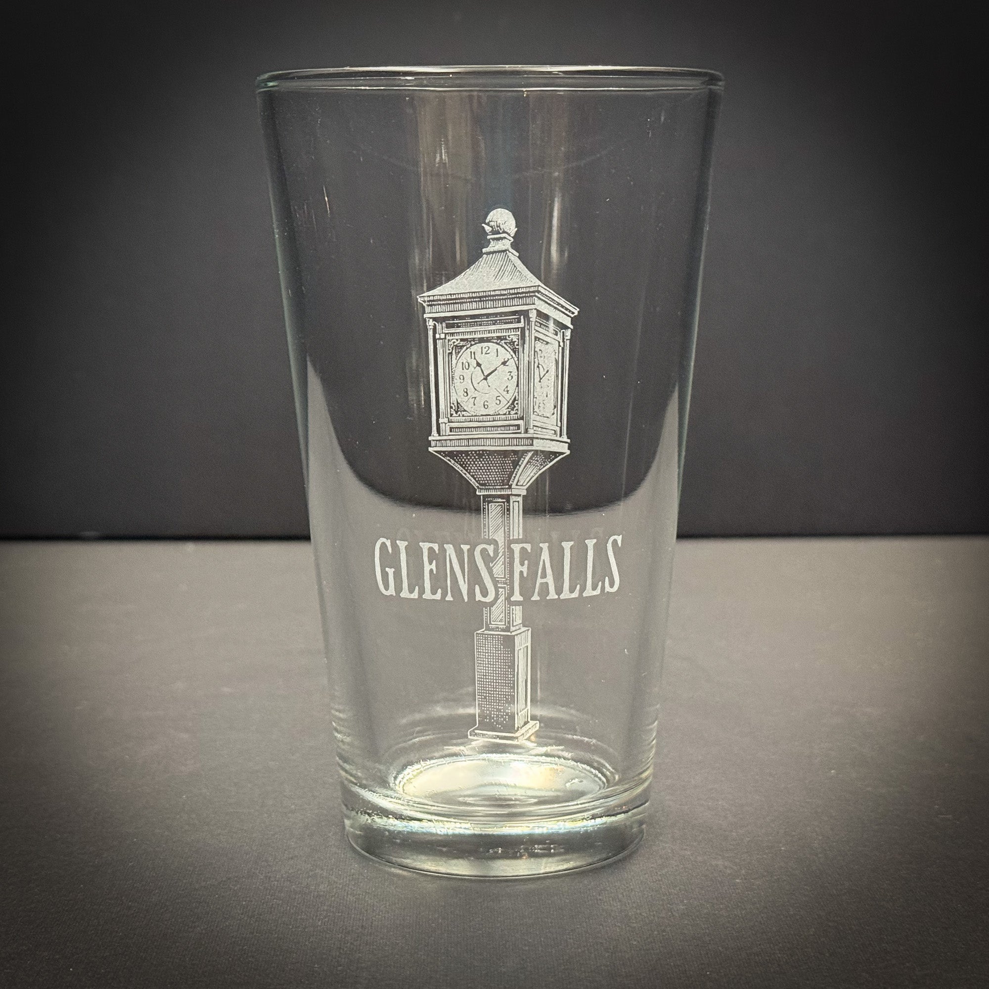 Glens Falls Clock Engraved Pint glass