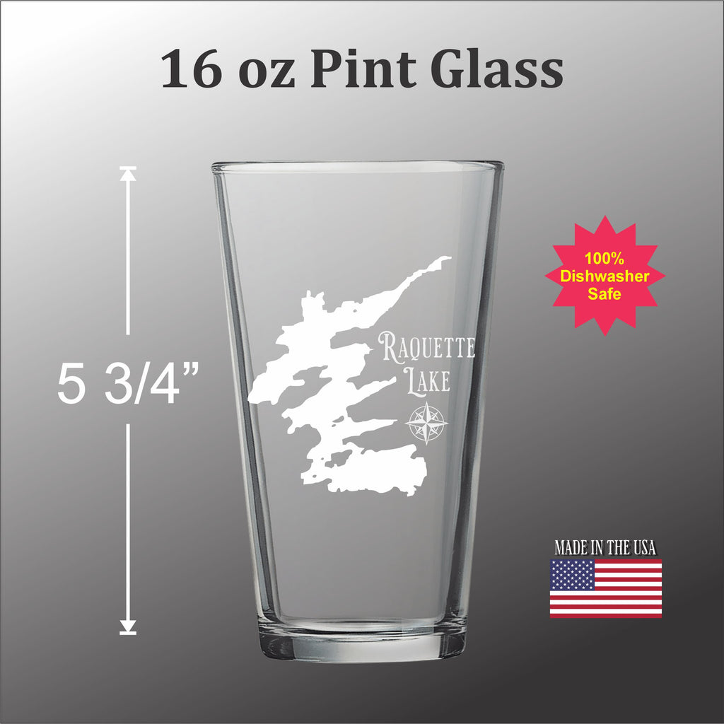Make My Lake Etched Pint Glass: Vintage Lake Design - Custom Lower 48 Maps