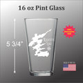 Make My Lake Etched Pint Glass: Vintage Lake Design - Custom Lower 48 Maps