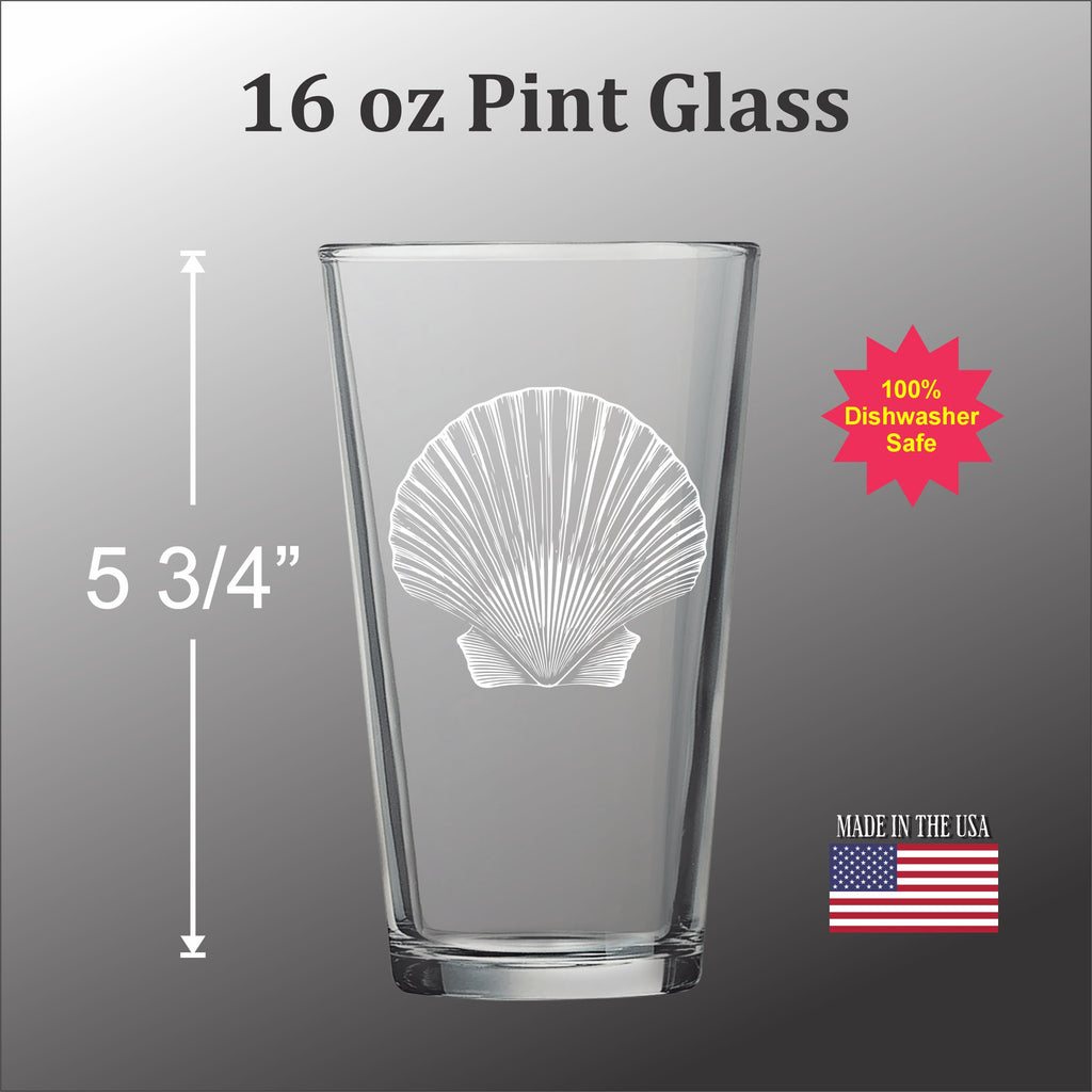 Scallop Shell Pint Glass - Custom Etched Drinkware | Personalized Glass Gift