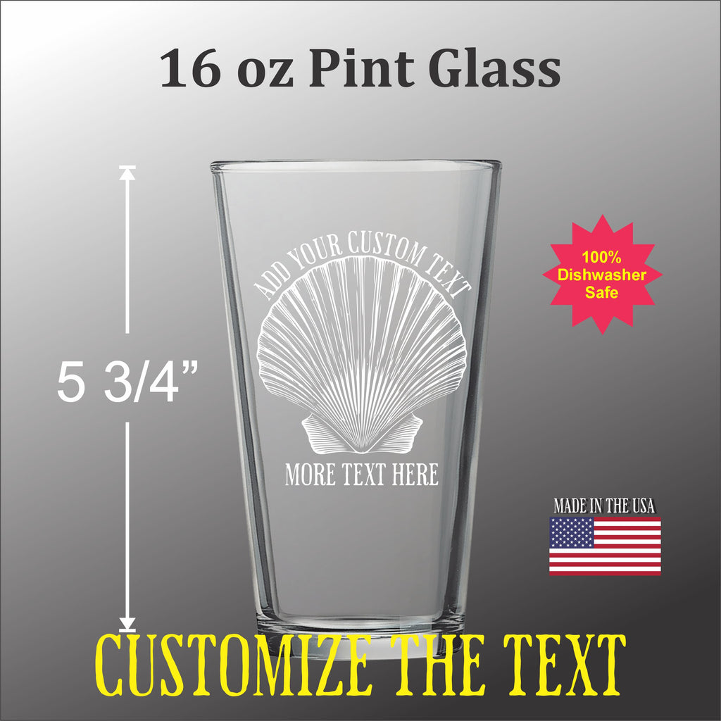 Scallop Shell Pint Glass - Custom Etched Drinkware | Personalized Glass Gift