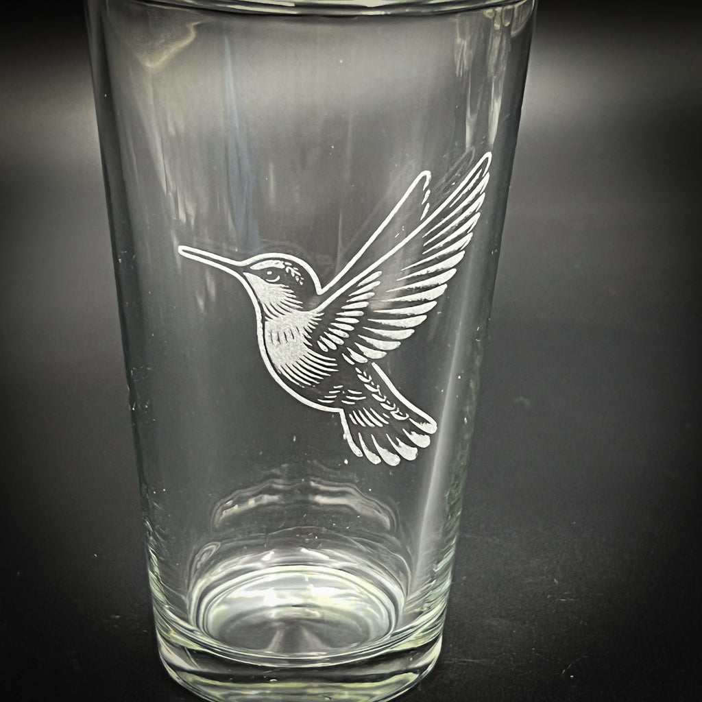 Engraved Hummingbird Pint Glass - Durable and Dishwasher Safe