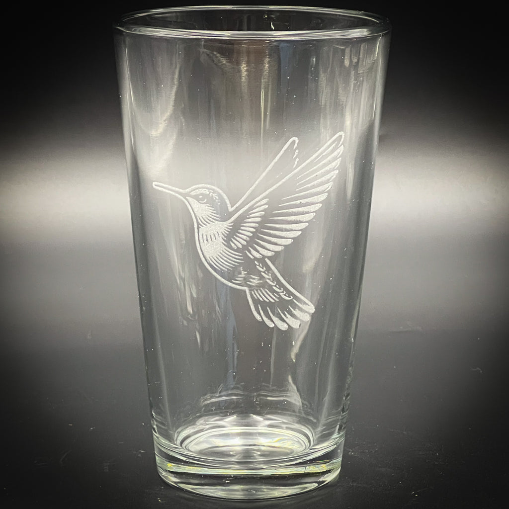 Engraved Hummingbird Pint Glass - Durable and Dishwasher Safe