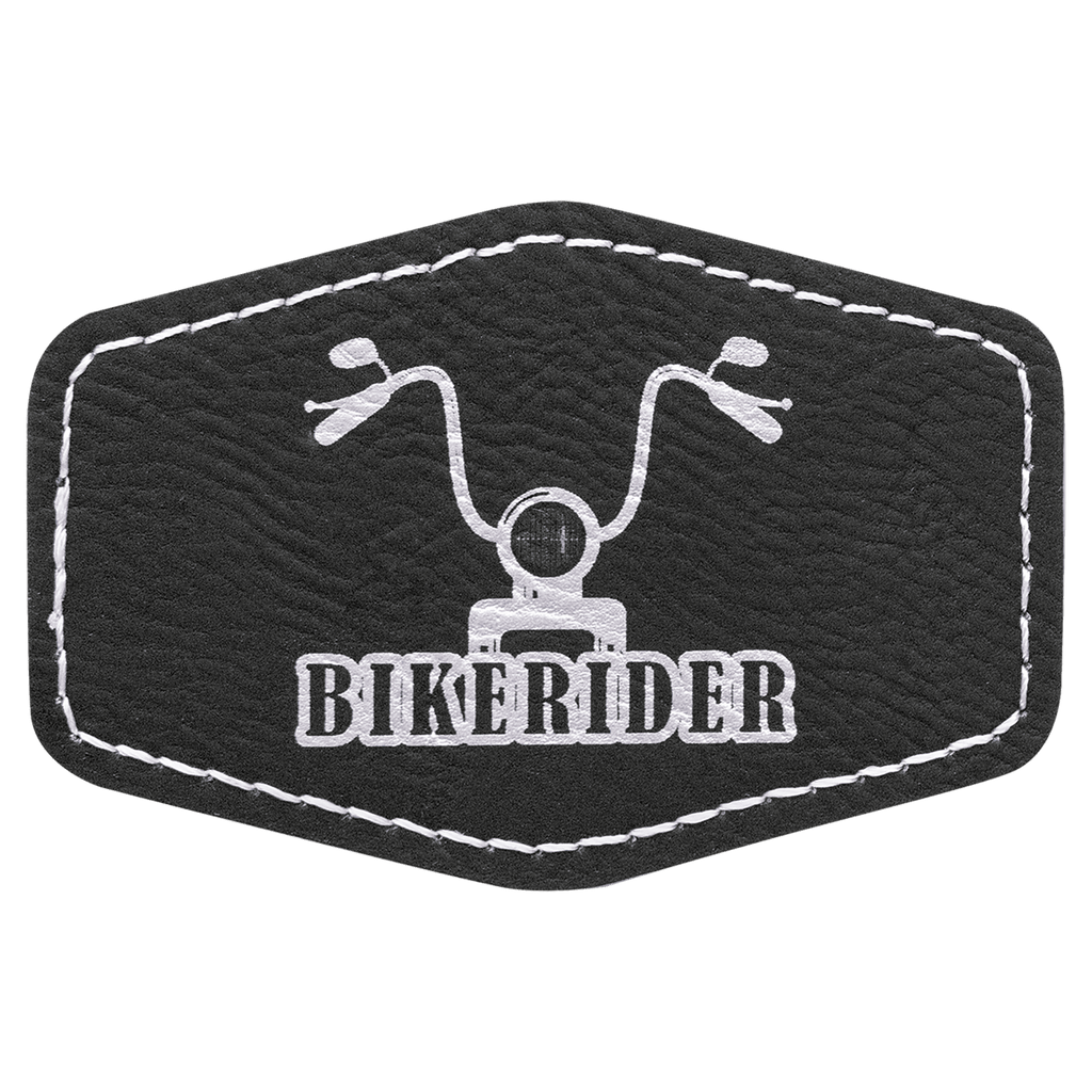 Black/Silver 3" x 2" Hex Laserable Leatherette Patch with Adhesive