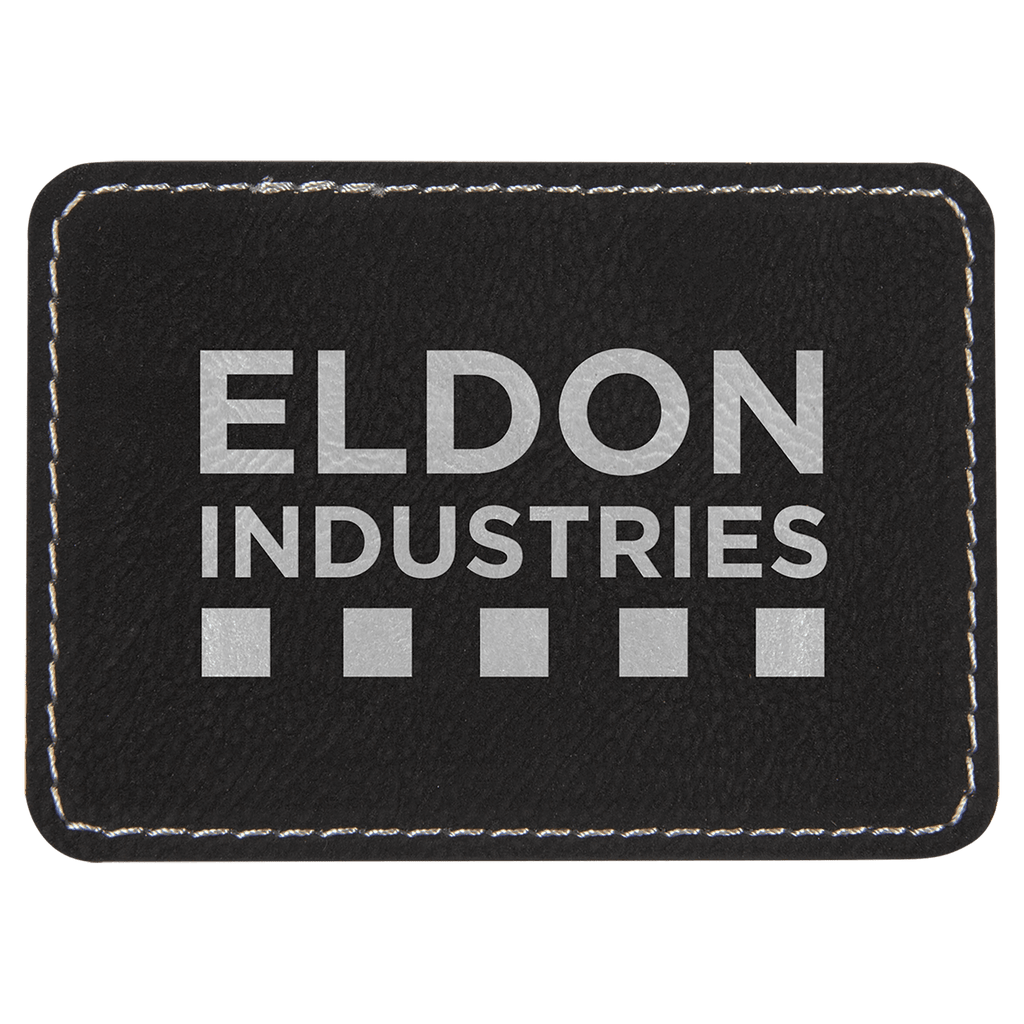 Black/Silver 3 1/2" x 2 1/2" Laserable Leatherette Rectangle Patch with Kota Pro Adhesive