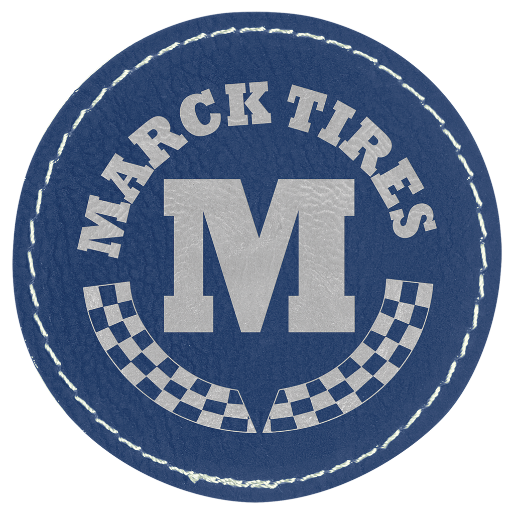 Blue/Silver 2 1/2" Round Laserable Leatherette Patch with Adhesive