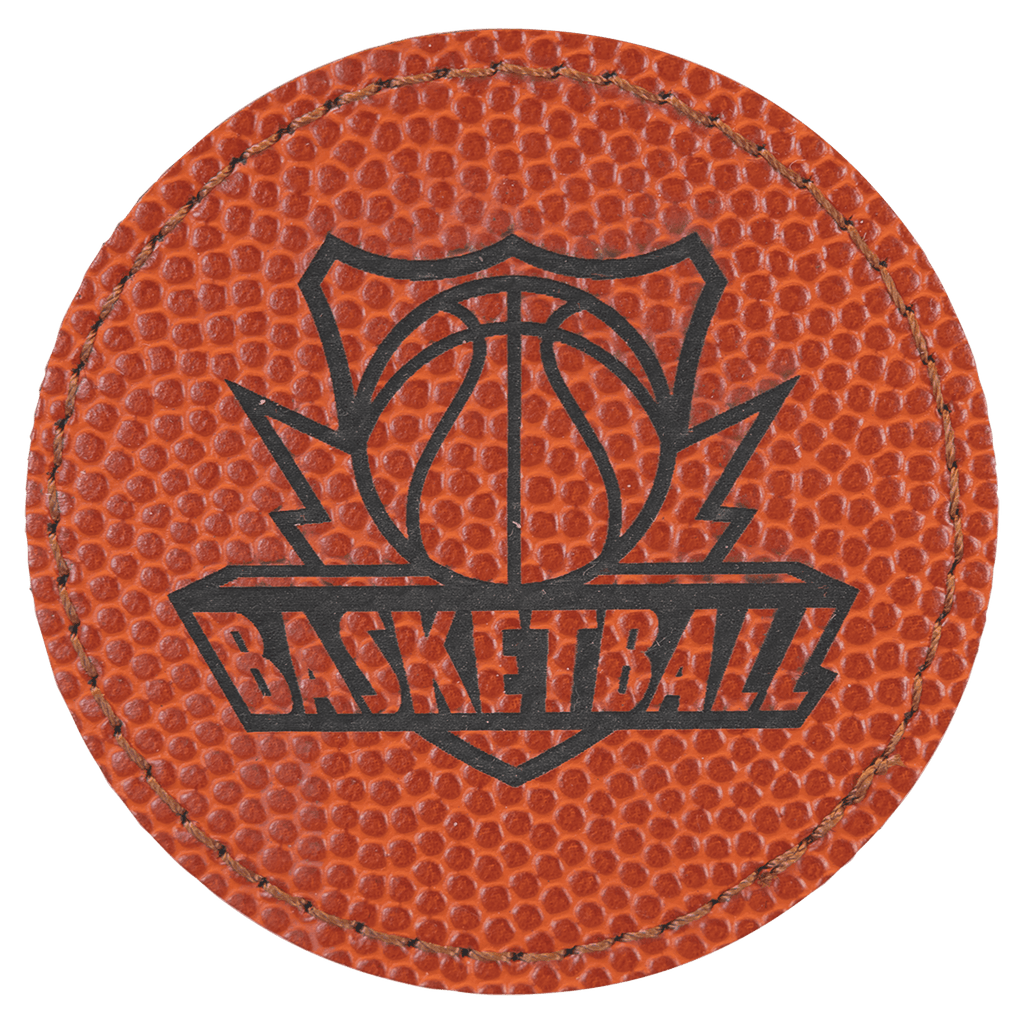 Basketball 2 1/2" Round Laserable Leatherette Patch with Adhesive