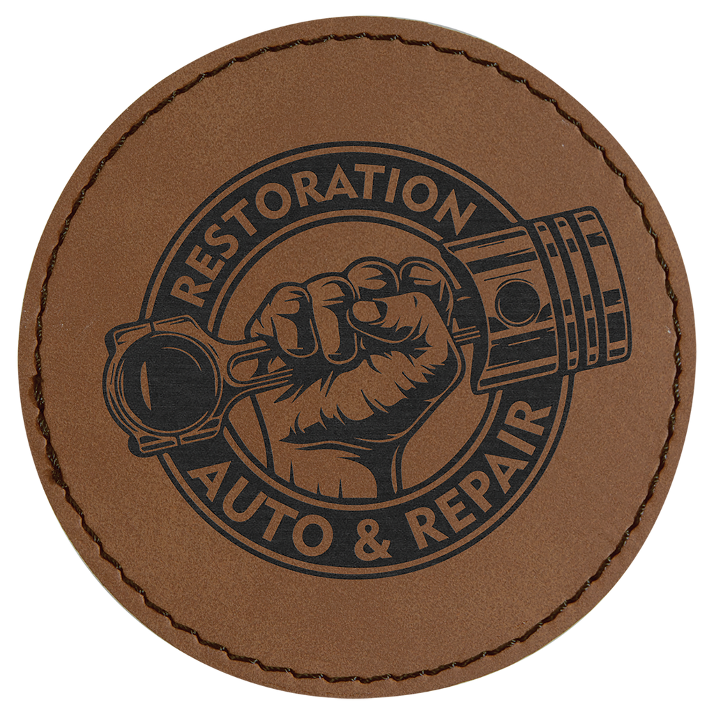 Dark Brown 3" Round Laserable Leatherette Patch with Adhesive