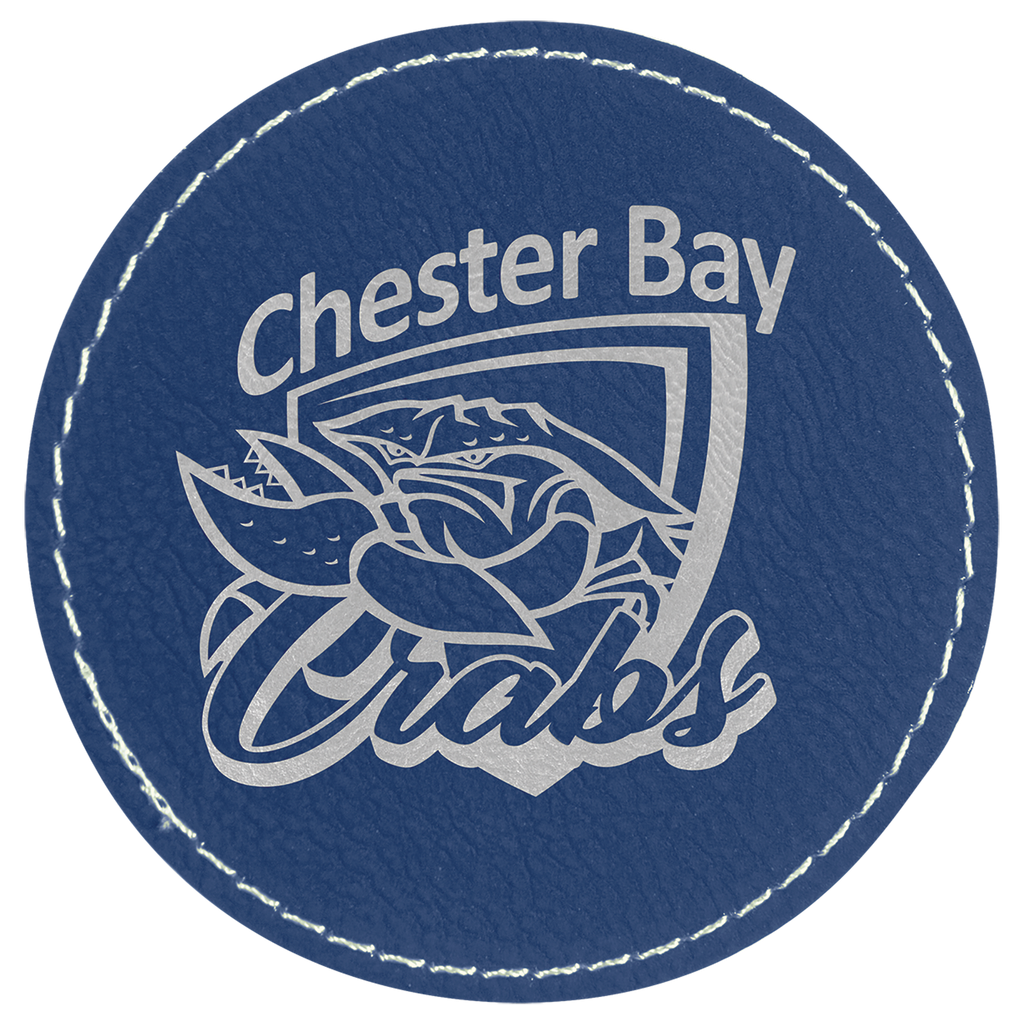 Blue/Silver 3" Round Laserable Leatherette Patch with Adhesive