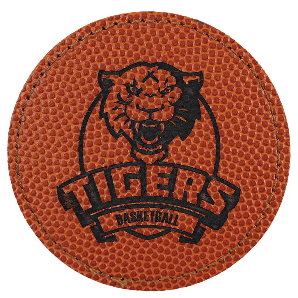 Basketball 3" Round Laserable Leatherette Patch with Adhesive