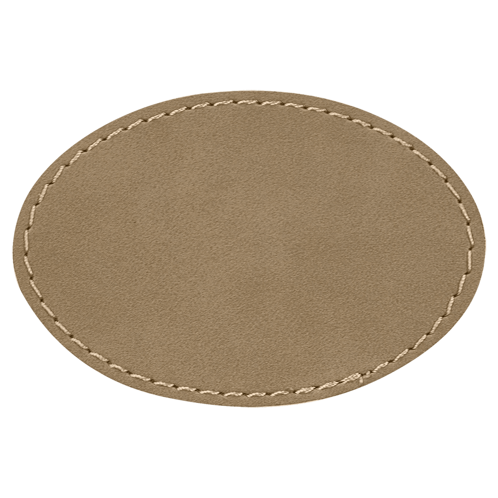 Light Brown 3" x 2" Laserable Leatherette Oval Patch with Kota Pro Adhesive