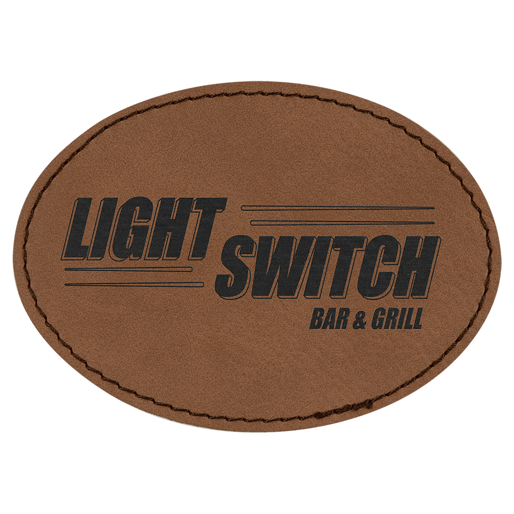 Dark Brown 3 1/2" x 2 1/2" Laserable Leatherette Oval Patch with Adhesive