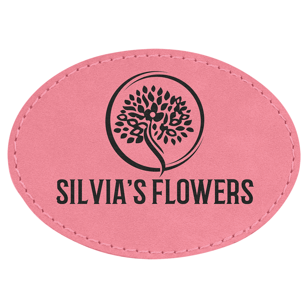 Pink 3 1/2" x 2 1/2" Laserable Leatherette Oval Patch with Adhesive