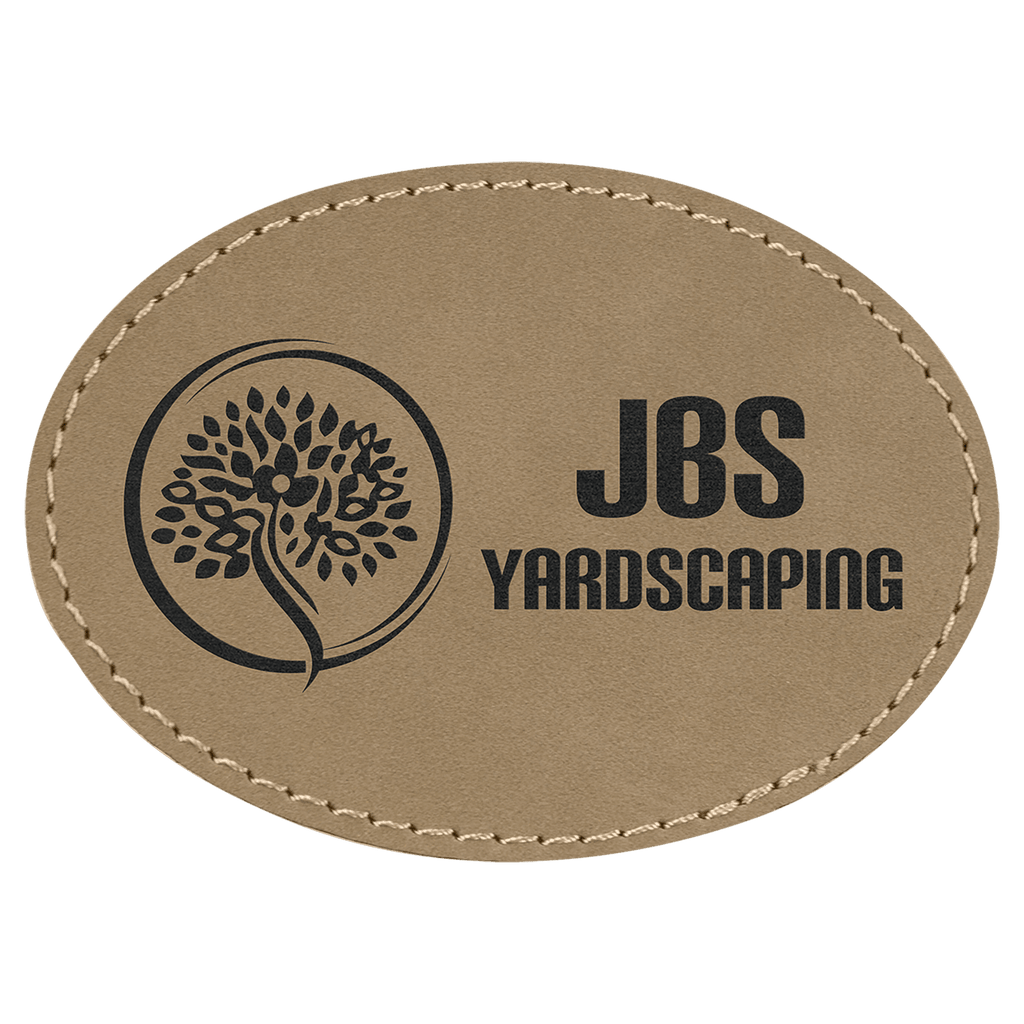 Light Brown 3 1/2" x 2 1/2" Laserable Leatherette Oval Patch with Kota Pro Adhesive