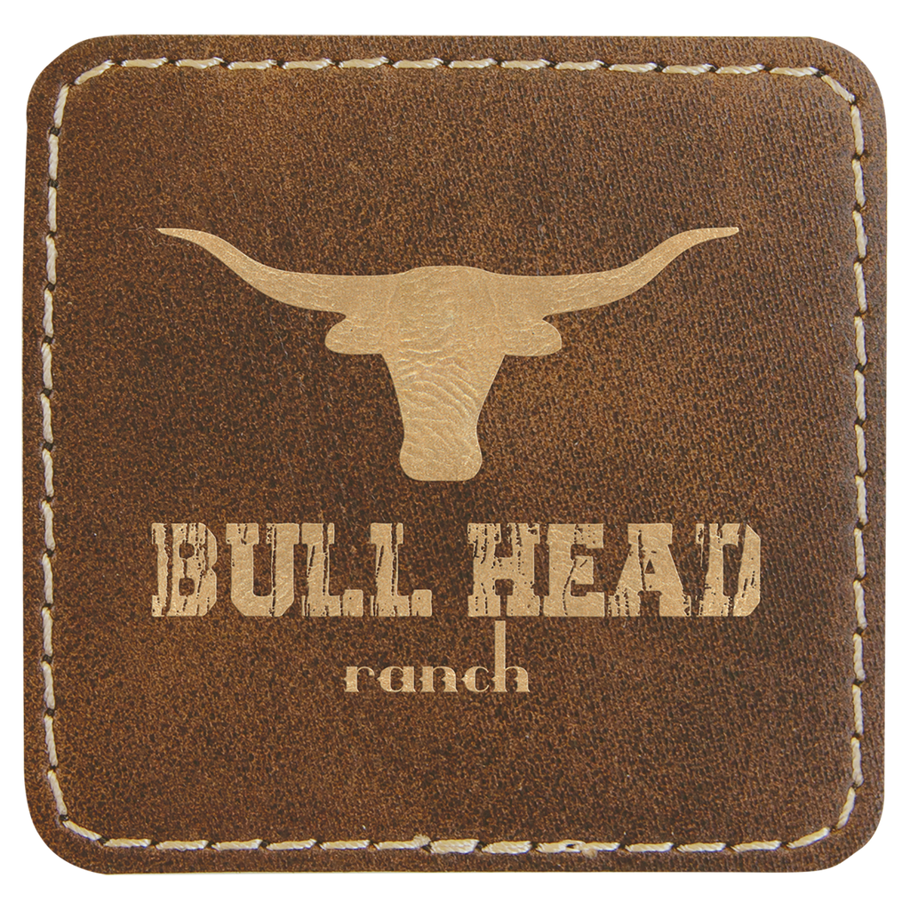 Rustic/Gold 2 1/2" x 2 1/2" Square Laserable Leatherette Patch with Adhesive
