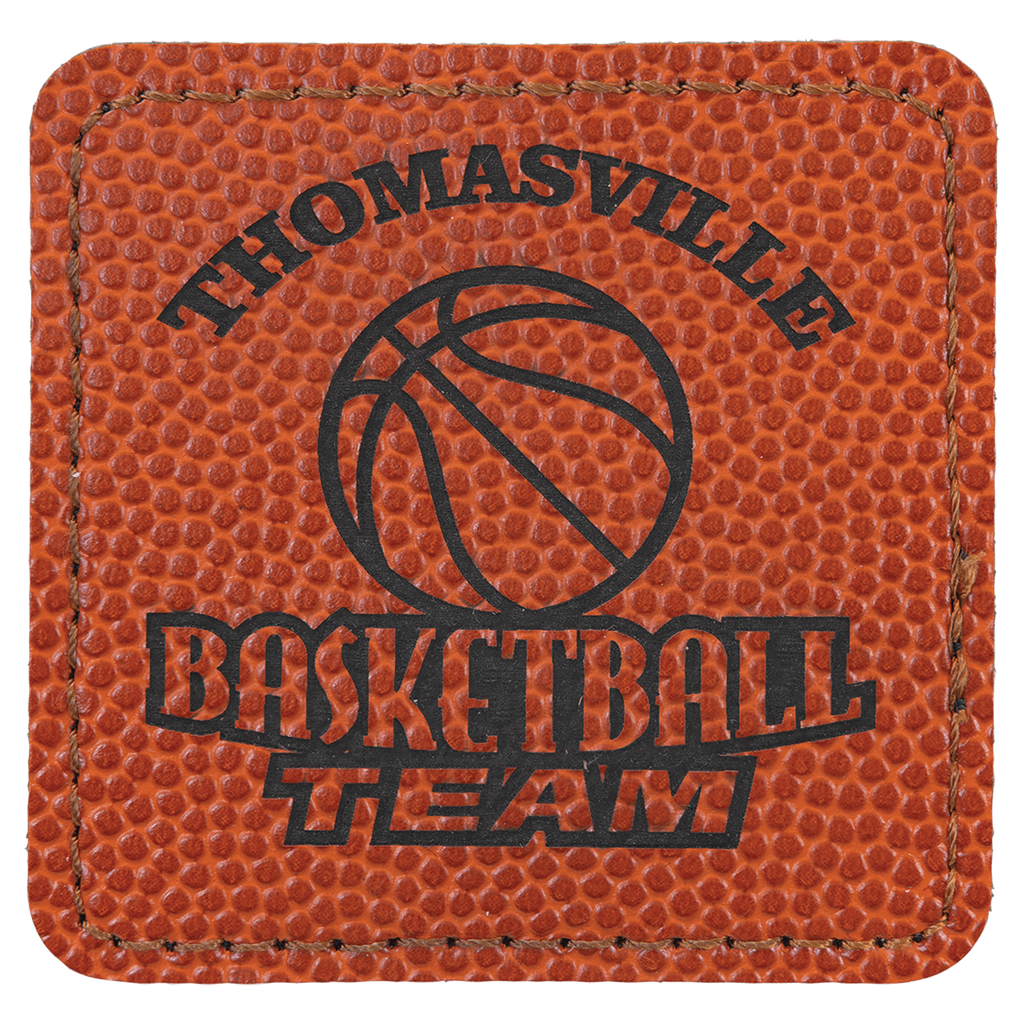 Basketball 2 1/2" x 2 1/2" Square Laserable Leatherette Patch with Adhesive
