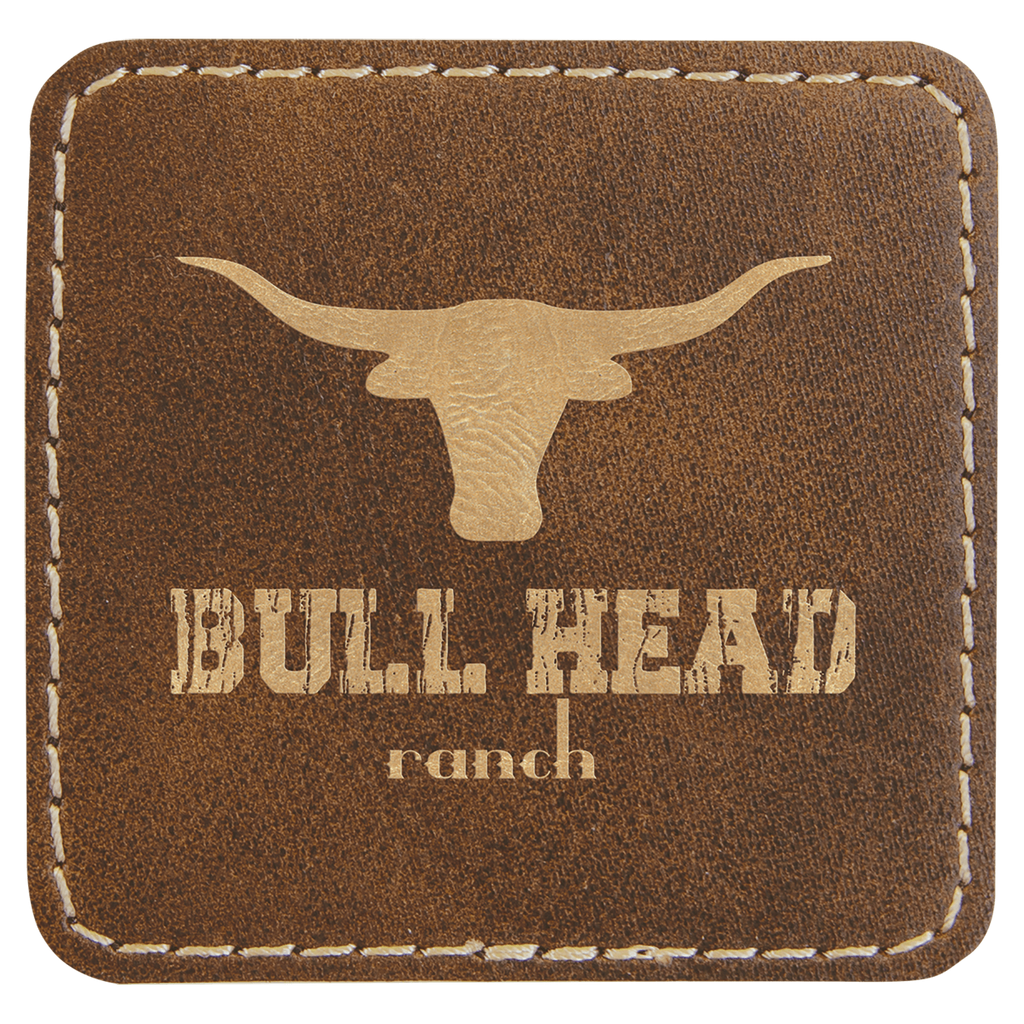 Rustic/Gold 2 1/2" x 2 1/2" Laserable Leatherette Square Patch with Kota Pro Adhesive