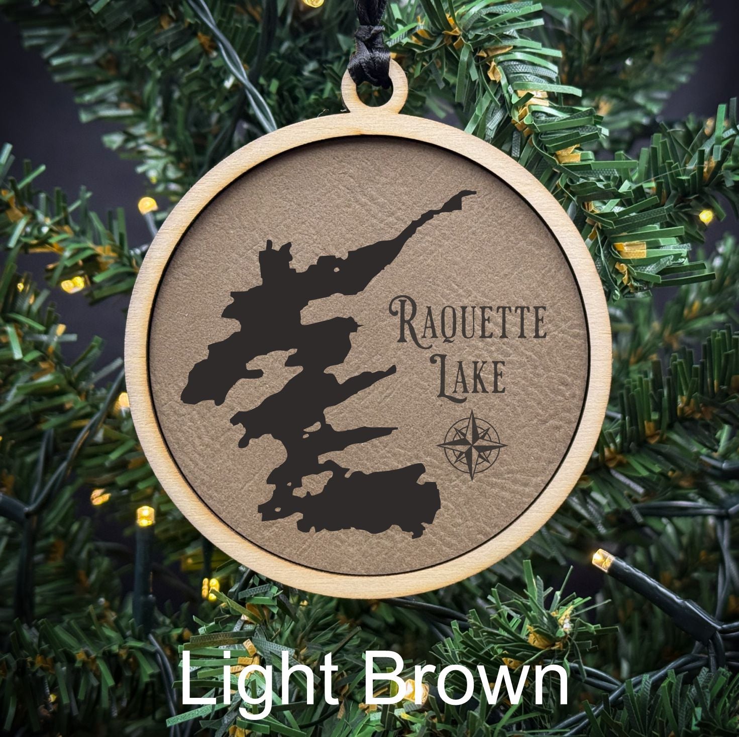 Make My Lake Ornament - 2 Layered Engraved Wood and leather